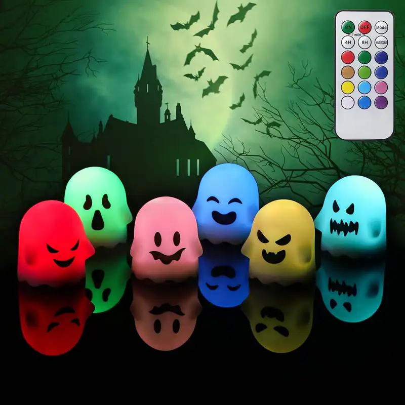 6 Velas LED Halloween Geist Farbwechsel flammenlose Kerzen Fernbedienung Timer