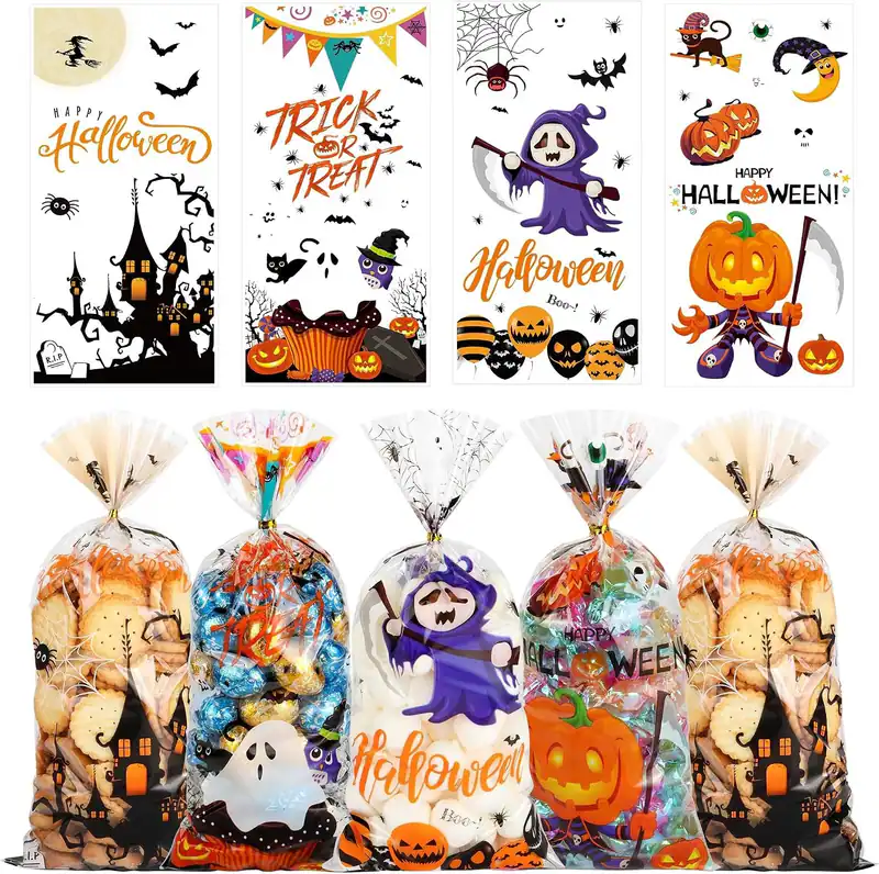 Halloween Leckerlibeutel 50 Stück Zellophan Bonbontüten Trick or Treat Party
