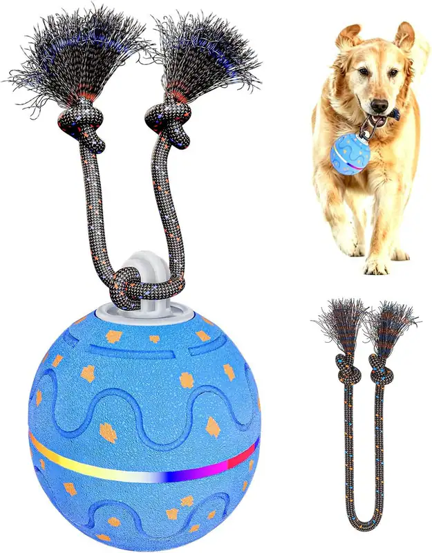 Interaktiver Hundeball Spielzeug mit 2 Seilen, automatisches Rollen & Hüpfen