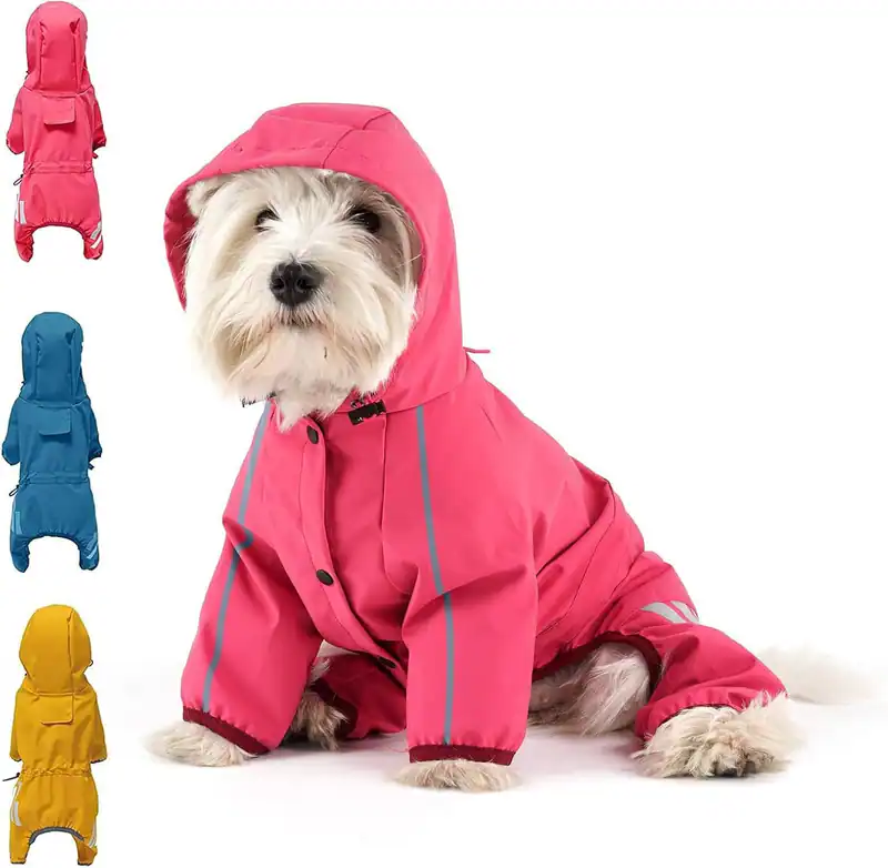 Mabawa Hunderegenmantel, wasserdichte Regenjacke mit Kapuze, (rosa, X-Small)