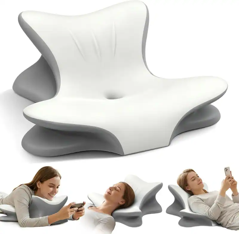 Hals Nackenkissen zur Schmerzlinderung, ergonomisches Lesekissen für Weiß & Grau