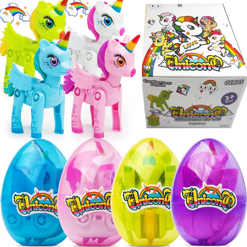 Osterkorb Spielzeug für Mädchen 3 4 5 6 7 8 Jahre Kinder Pony Einhorn 4 Eier