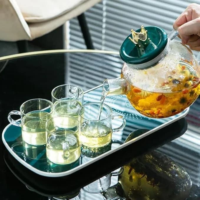 Glas Teekanne Set, 55 Grad Thermostat Wasserkocher Heizkissen eine Kanne vier