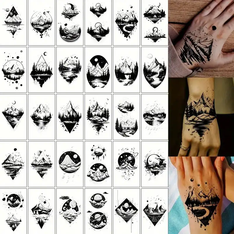 30er Pack Temporäre Tattoos - Naturinspirierter Wald, wasserfestes Fake Tattoo