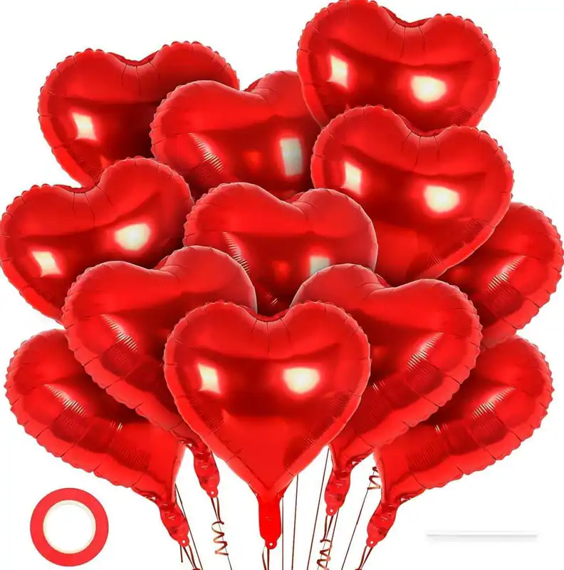 12 Globos De Corazones Rojos Folie Para Aniversario Fiesta 18 Pulgadas Metalicos