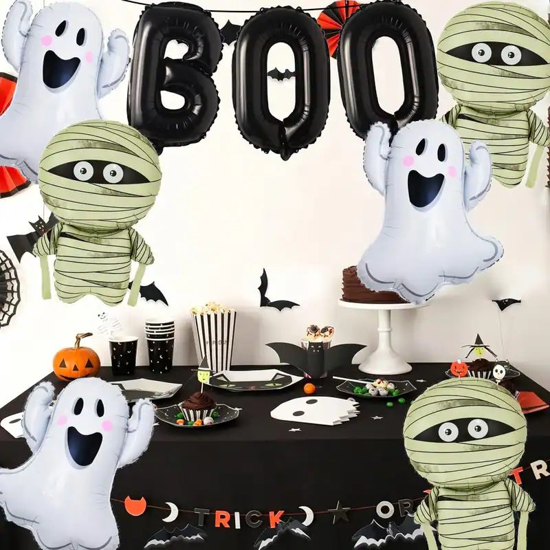 9 Globos Halloween BOO Momia Fantasma Metalicos Grandes Adorno Fiesta