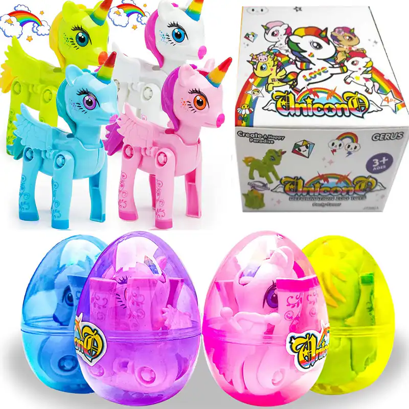 4 vorgefüllte Ostereier mit niedlichem Einhorn Spielzeug für Mädchen Jungen