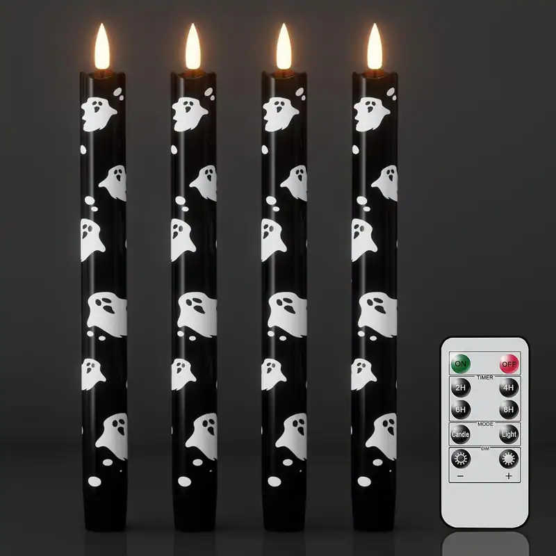 Schwarze Halloween flammenlose Spitzkerzen Echtwachs Batterie Fernbedienung