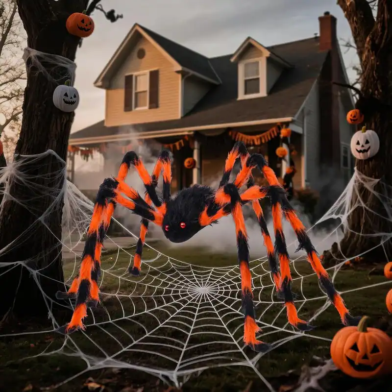 5 Fuß 59 Zoll Riesige Halloween Spinne Behaart Realistisch Orange Rote Augen
