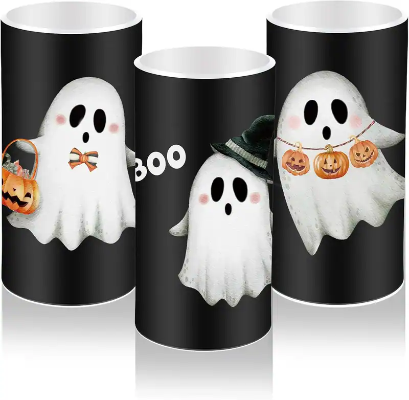 Set Velas De LED Halloween Fantasma Boo Con Luz Bateria Regalo Casa