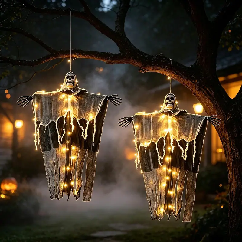 2 Stck. 33 Zoll Halloween hängender Sensenmann Skelett bewegliche Arme Outdoor
