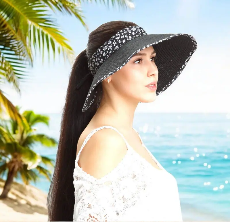 Sonnenhut mit breiter Krempe Sommer Schirmmütze Damen Strandhüte verstellbar