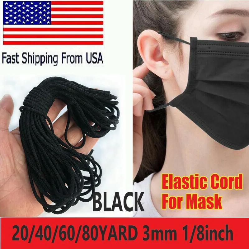 1/8 Zoll 3 mm Schwarz Rund Gummibänder Kordel Schnüre Weich Meterware Versand