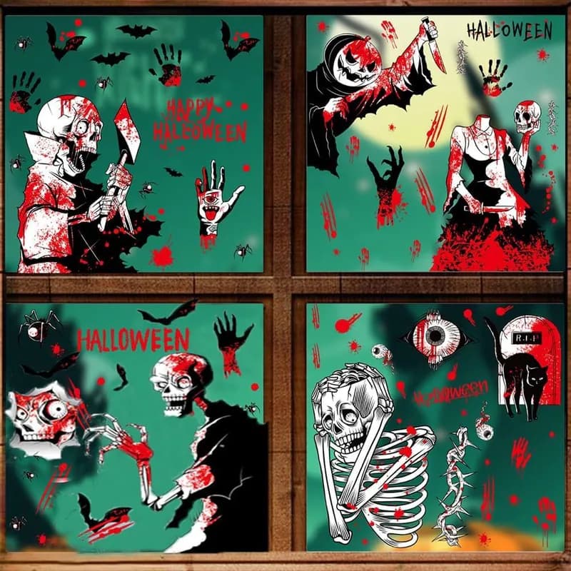 5 Blatt Halloween Fenster Klammern Blut Grusel Geist Aufkleber Klassenzimmer