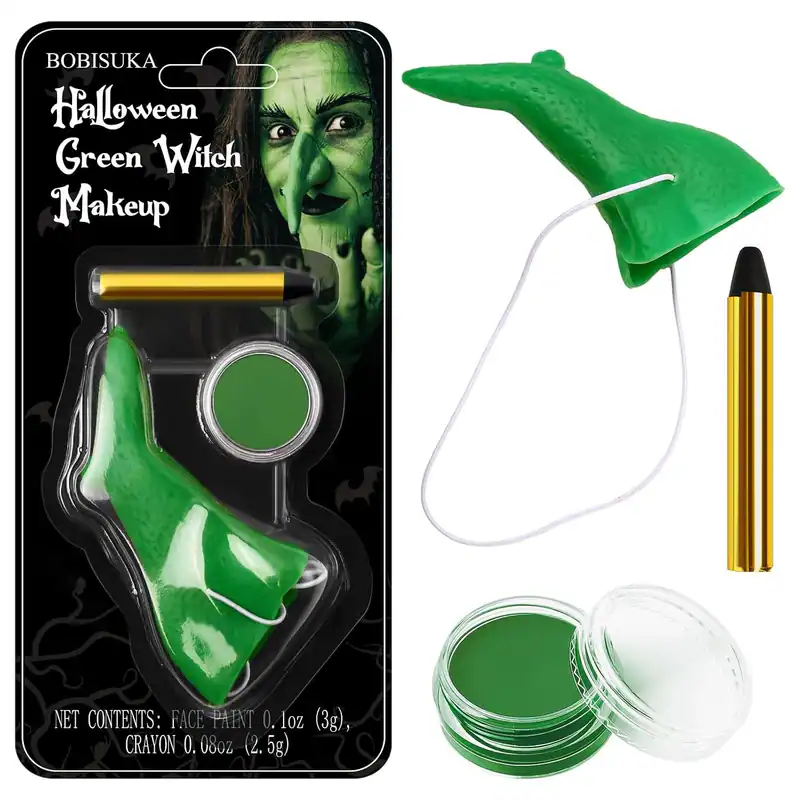 Halloween grün Gesichtsfarbe gefälschte Nase Hexe Make-up Kit Kinder Erwachsene