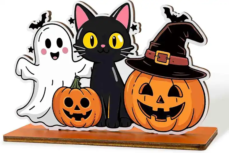 Decoracion Halloween Gato Negro Madera Adorno Mesa Lindo Casa Interieur