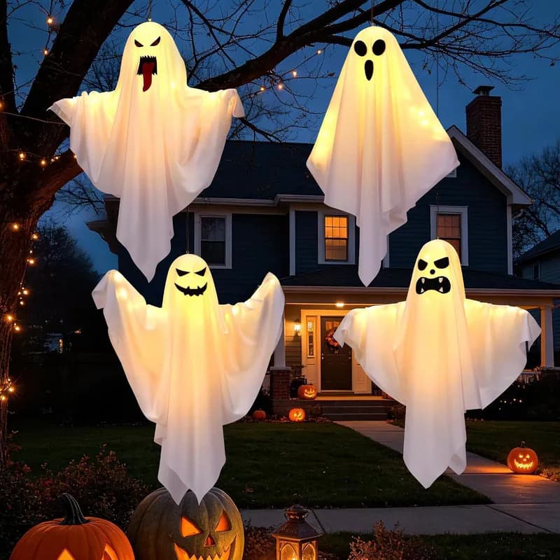4er-Pack Halloween leuchtende hängende Geister zum Selbermachen Arme 3 Modi