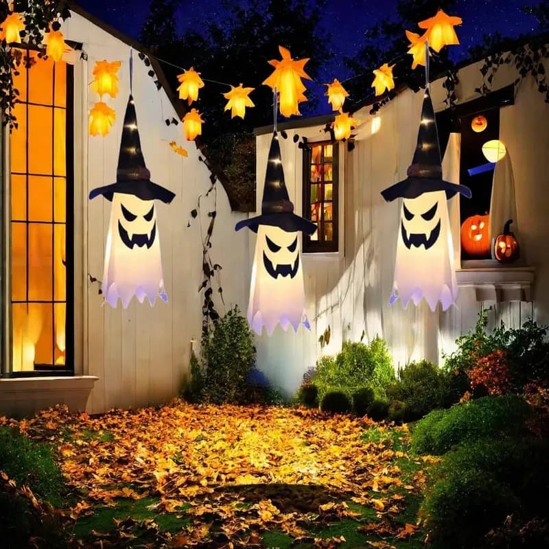 3 Fantasmas Halloween Con Sombrero Bruja Con Luz Adorno Außen Jardin