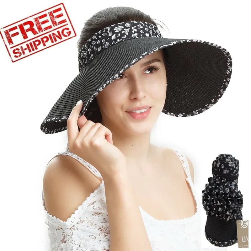 Mode Dame Strand Sonnenblende faltbar aufrollbar breite Krempe Stroh UV Hut