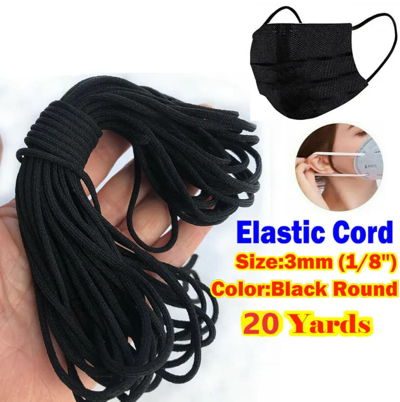 Schwarz Gummiband 3 mm (1/8 Zoll) Rund zum Nähen Zum Selbermachen