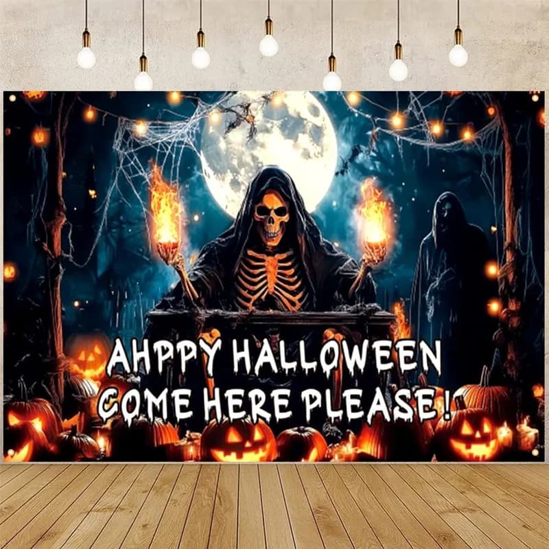 Happy Halloween Banner groß 71x44 Zoll Sensenmann Outdoor Hof Party Hintergrund