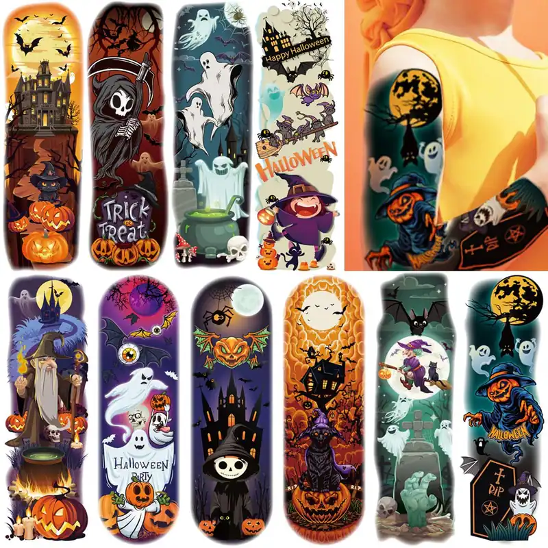 11 Blatt Vollarm Halloween Temporäre Tattoos Kinder Jungen Mädchen Party