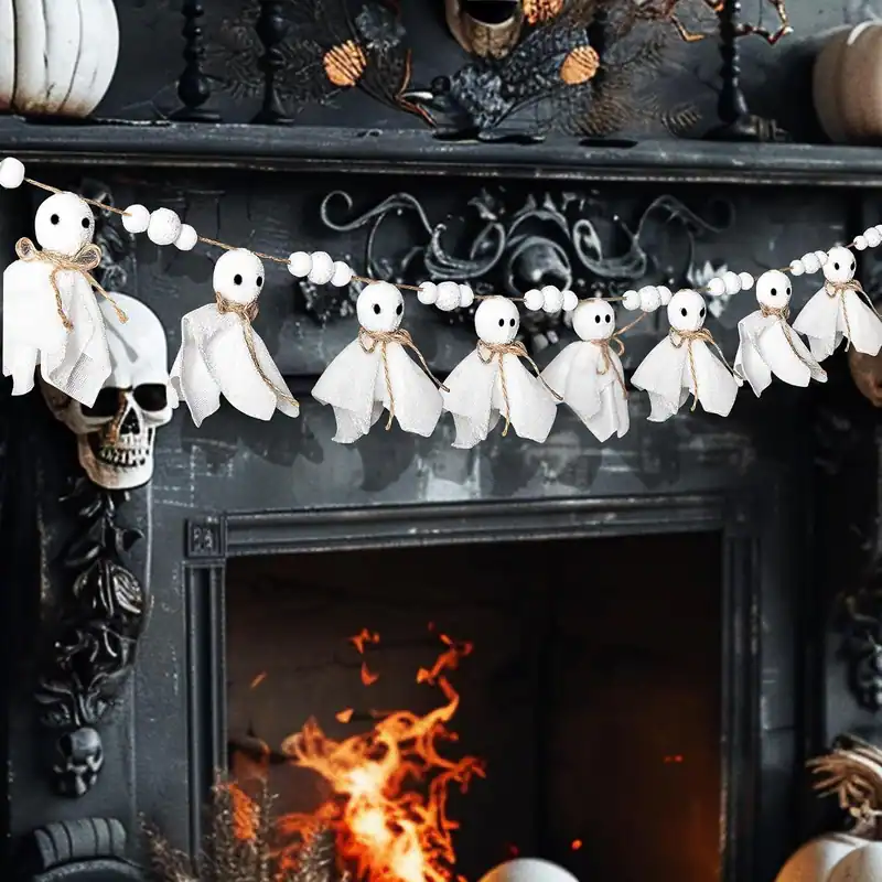 9 Fuß Halloween Geist Girlande Weiß Stoff Niedlich Geist Banner Perlen