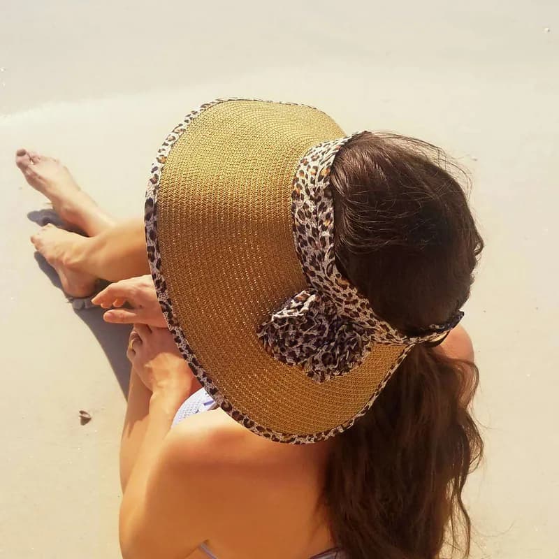 Damen Schlapp Sonne Strand Stroh Schirmmütze breite Krempe verstaubar Sommer