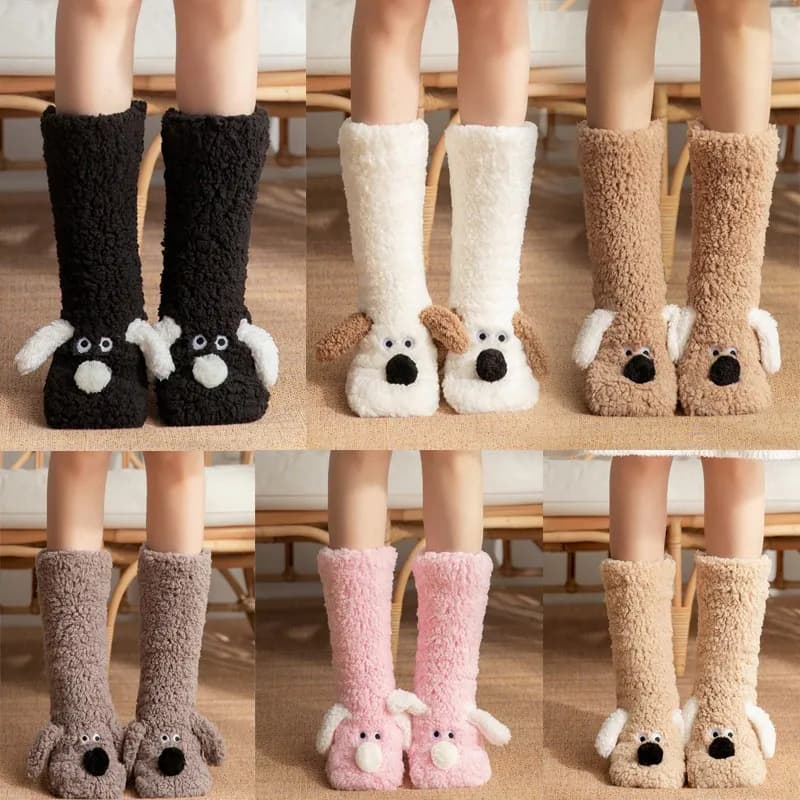 3D Hund dicke Fleece gefütterte Socken Damen Mädchen Winter warm kuschelig