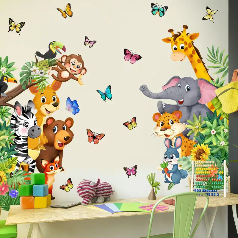 Schmetterling Tiere Aufkleber Giraffe Elefant Wandsticker Kinderzimmer Zimmer