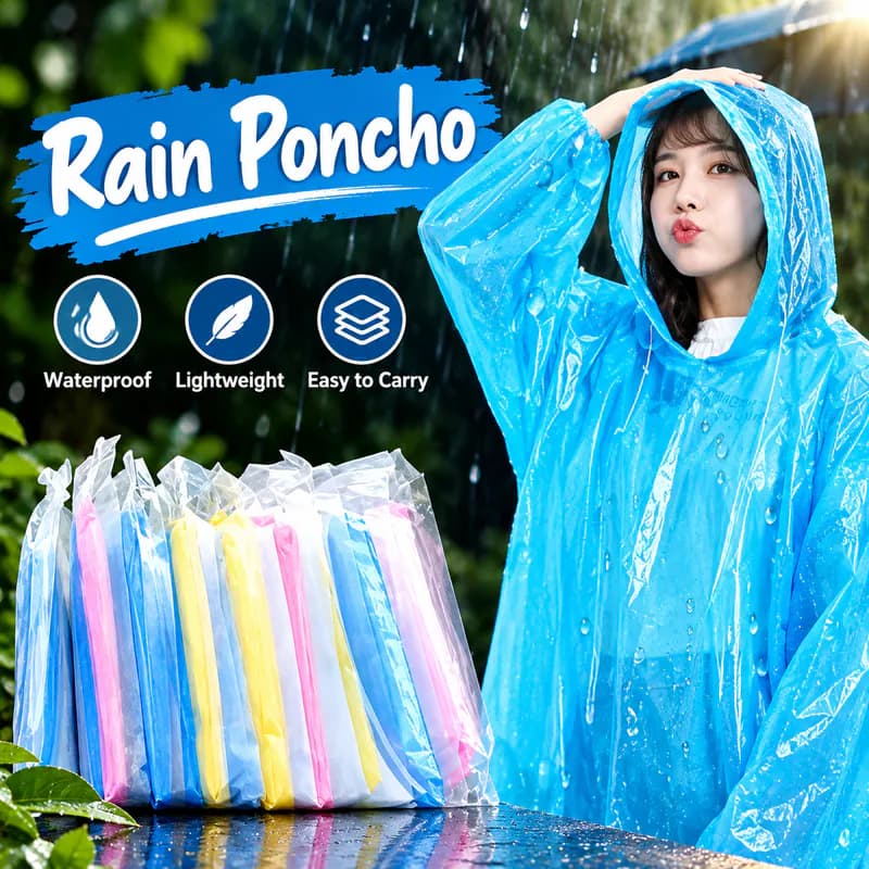 5er Pack Einweg Erwachsene Notfall Wasserdicht Regen Poncho Wandern Mantel