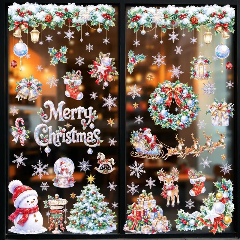 Verträumte Weihnachten Fenster Aufkleber klammern Schneemann Kunst Abziehbilder