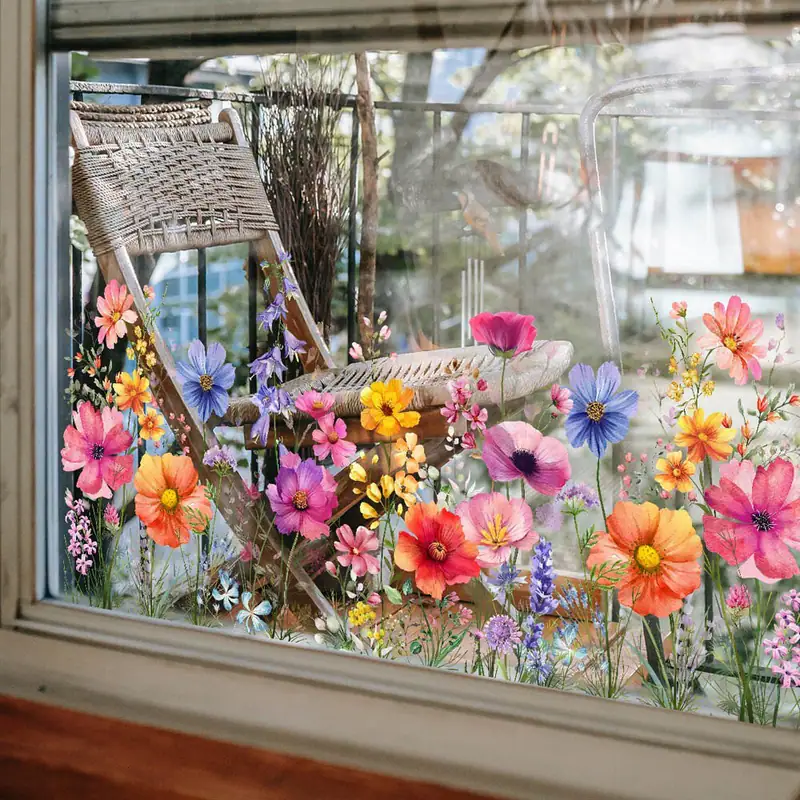 Doppelseitige bunte Blumenstrauß Fenster Aufkleber Blumen Fenster statisch