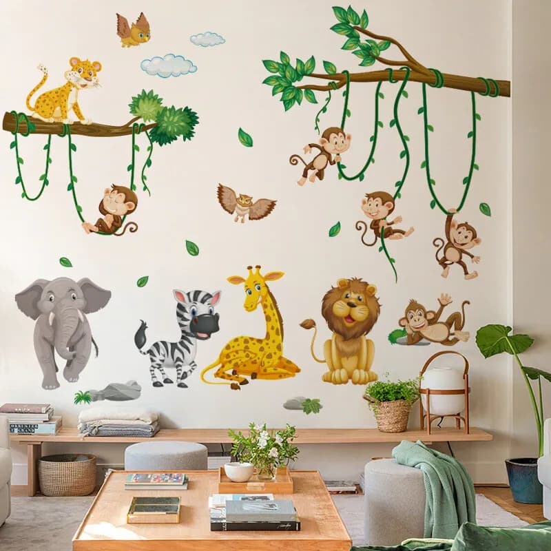 Dschungel Tiere Party Kinderzimmer Deko Kinder abnehmbare Wandaufkleber