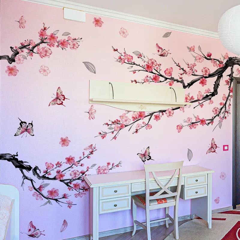Ex-große rosa Blüten Zweig Blume Wandaufkleber Kunst Aufkleber Wohnzimmer