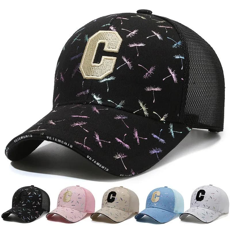 Baseballmütze C Stickerei Herren Damen Trucker Netz Pusteblume Hip Hop