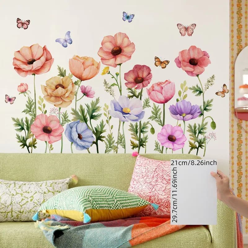3D bunte Blume Wandaufkleber Schmetterling Floral Wandtattoo Wohndeko