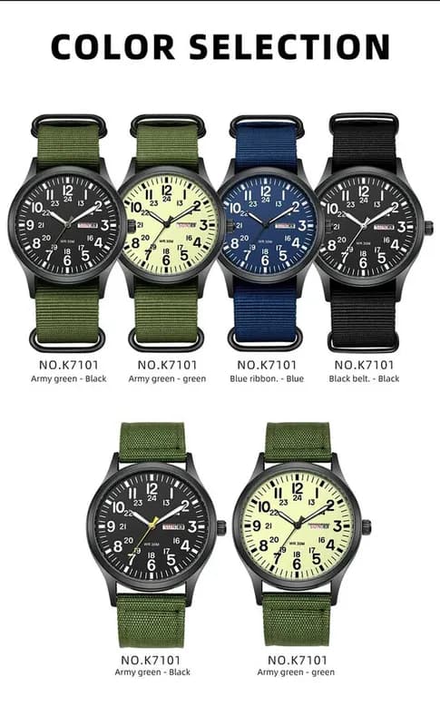 Robuste Field Watch leicht ablesbares Zifferblatt 24H Anzeige Nylonband