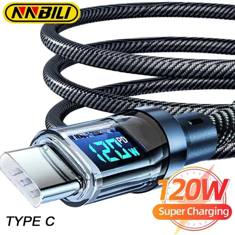 NNBILI LED Display Schnell Ladekabel 100W USB-C auf C / 120W USB-A auf C