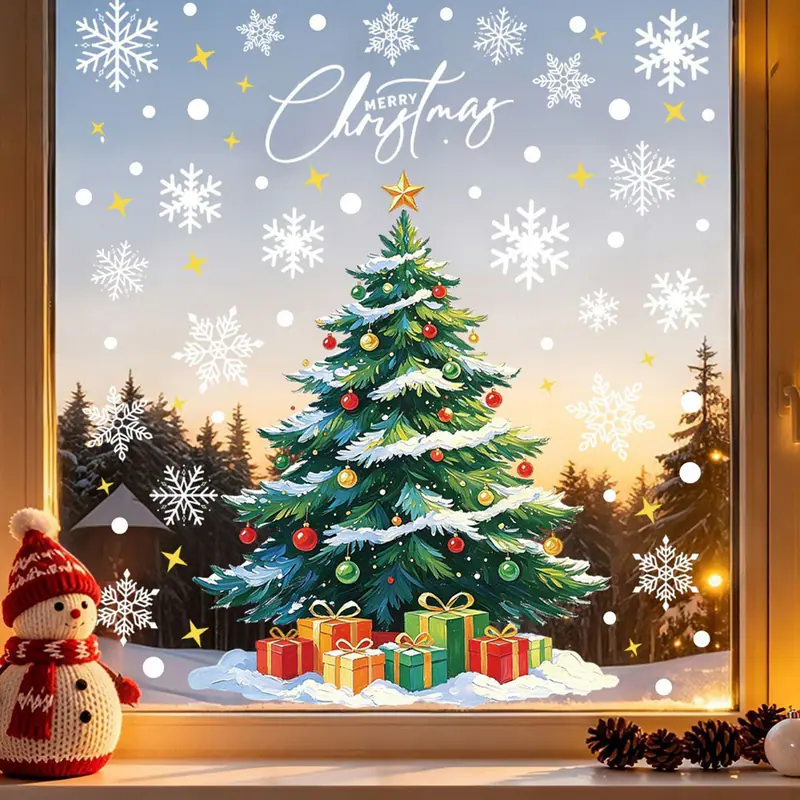 2027 Christbaum Aufkleber Schneefälschen Fensteraufkleber Wand Home Shop Deko