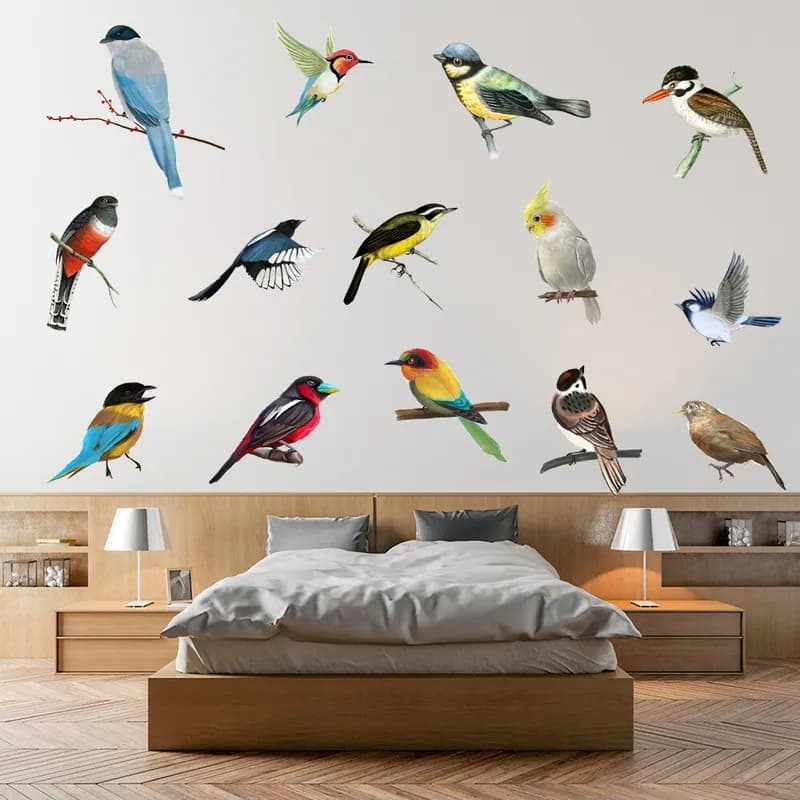 14 Stck. Vögel Elstern Wandaufkleber Papagei Haus Fenster Dekor Vinyl Kunst