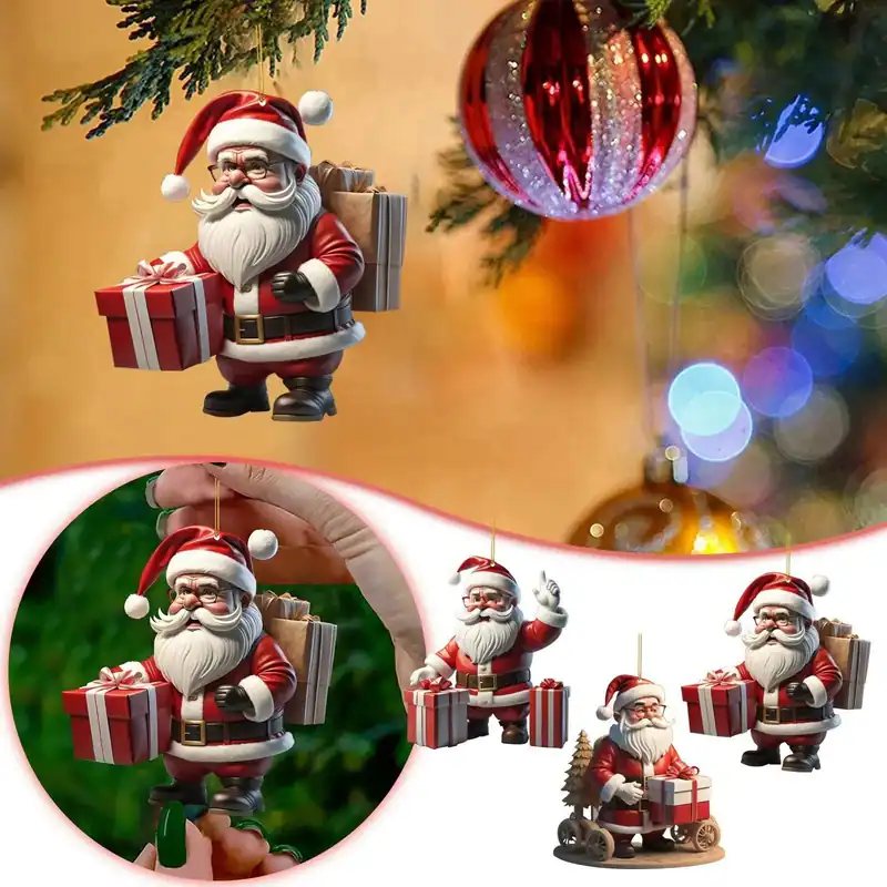 7x Frohe Weihnachten Weihnachtsmann mit Geschenk Ornament Weihnachtsbaum