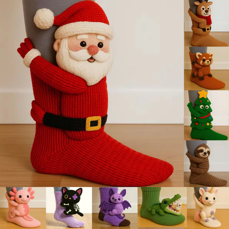 3D süße Tiere Socken gestrickte Bodensocken Weihnachtsgeschenke Unisex lustig