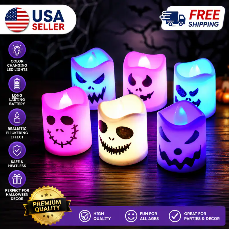 6 Stück Halloween LED Geist Kürbis Kerze Licht leuchtende Lampe Halloween Party