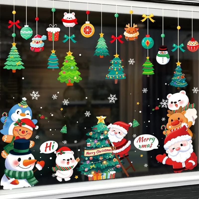 Große Weihnachten Fenster Aufkleber Klammern Xmas Santa Kunst Aufkleber Wand