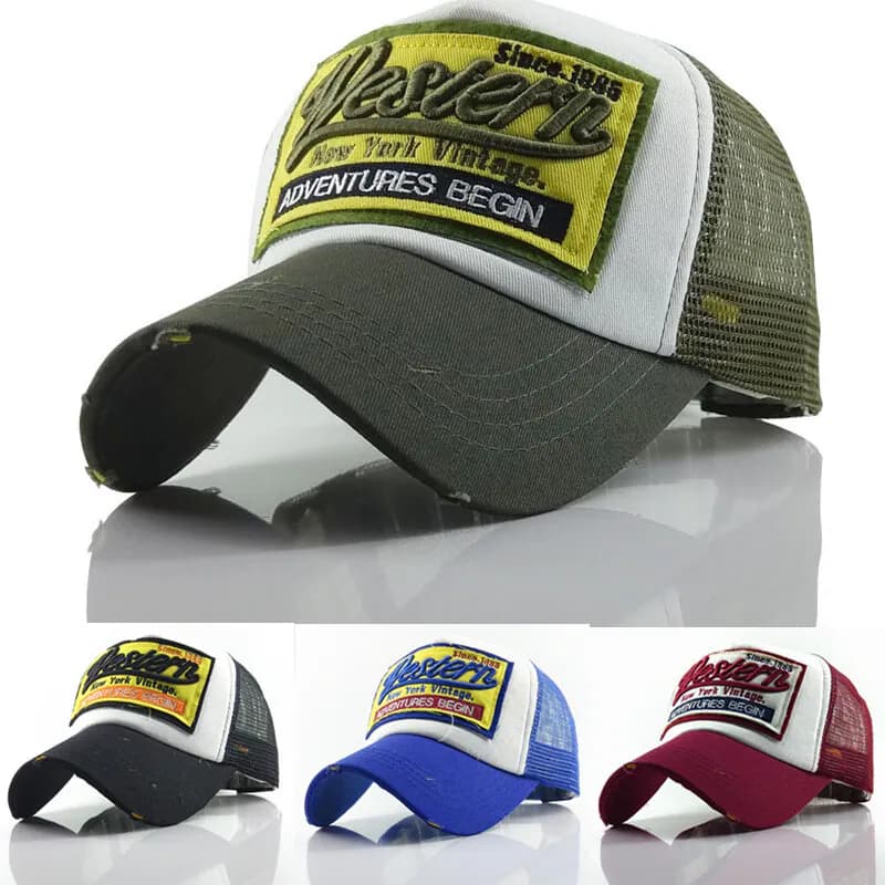 Baseballmütze Distressed Western Trucker Mesh Hip Hop atmungsaktiv