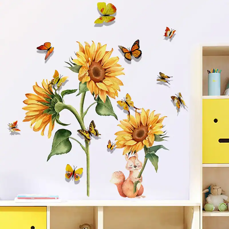 Wandtattoo Sonnenblume Schmetterling Wohndeko Aufkleber mit 12 Stück 3D