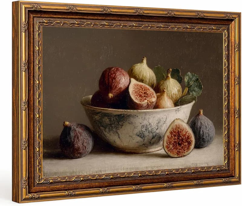 Vintage Wandbild mit Goldrahmen Figur Stillleben, antik Obst Leinwandbild