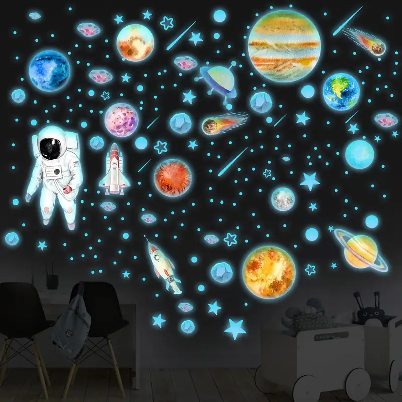 Glow in the Dark Space Wandsticker Lumious Space Männer Stern Kinderzimmer