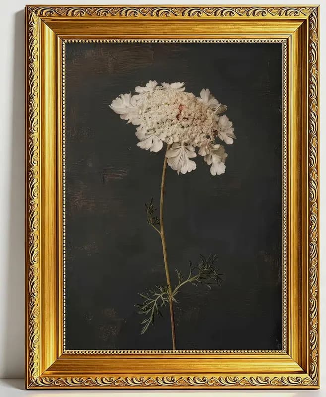 Vintage Gold gerahmte Blumen Leinwand Wandbild, Queen Anne Spitze Blumenmalerei
